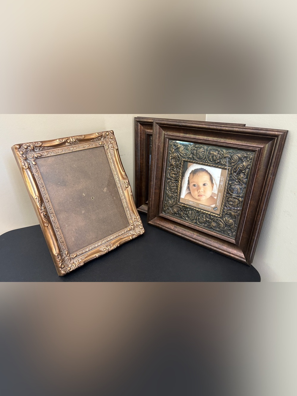 Set of 3 Photo Frames - 2 Antique Style Bronze & 1 Gold Gilt Decorative Frame